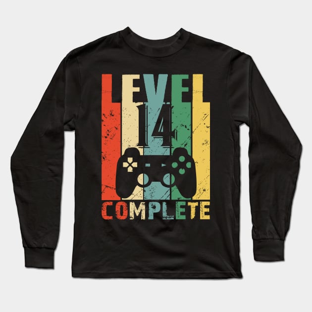 Vintage 14th Wedding Anniversary Level 14 Complete Video Gamer Birthday Gift Ideas Long Sleeve T-Shirt by smtworld